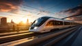 High speed train with magnetically levitating technology. Generative AI