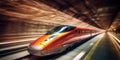 High speed train in motion at high speed. Motion blur abstract background. Generative AI Royalty Free Stock Photo