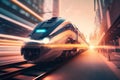 High speed train in motion blur with motion blur background. Digital composite. Generative AI Royalty Free Stock Photo