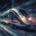 High speed train with motion blur background. Generative Ai Royalty Free Stock Photo