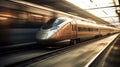 High-speed train, motion blur, slow shutter camera speed created with generative AI technology Royalty Free Stock Photo