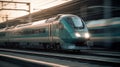 High-speed train, motion blur, slow shutter camera speed created with generative AI technology Royalty Free Stock Photo