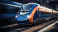 High-speed train, motion blur, slow shutter camera speed created with generative AI technology Royalty Free Stock Photo