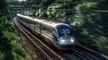 High-speed train, motion blur, slow shutter camera speed created with generative AI technology Royalty Free Stock Photo