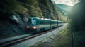 High-speed train, motion blur, slow shutter camera speed created with generative AI technology Royalty Free Stock Photo