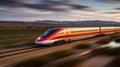 High speed train in motion on the railway. Modern intercity passenger train with motion blur effect. High speed train is