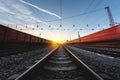 Train moves by rail, delivery of goods by freight train. Train carriages at the station