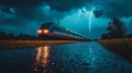 A High-Speed Train Passes Through A Stormy Night Royalty Free Stock Photo