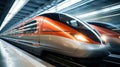 High speed train passing station with motion blur background