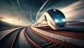 High-Speed Train On The Railroad. Generative AI