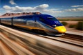 High-speed train on a railroad track. Motion blur effect.