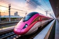 high speed train on railway station at sunset,shanghai china, The high-speed train in Bangkok, Thailand, AI Generated Royalty Free Stock Photo