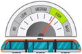 High speed train of subway leaving metro station public transport speed measurement with speedometer