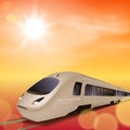 High-speed train. Sunset time. Royalty Free Stock Photo