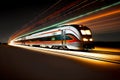 High-speed train traveling at night photo on shutter speed railway transport Royalty Free Stock Photo