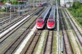 High-speed trains on tracks Royalty Free Stock Photo