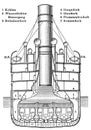 High speed twin screw passenger steamer in cross section 1866. Engine room. Royalty Free Stock Photo