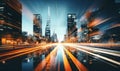 High speed urban traffic on a city highway during evening rush hour, car headlights and busy night transport captured by motion Royalty Free Stock Photo