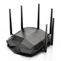 High speed wireless wi-fi black router, modem or range extender with six antennas isolated on white. 3D illustration