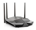 High speed wireless wi-fi black router, modem or range extender with six antennas isolated on white. 3D illustration