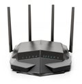 High speed wireless wi-fi black router, modem or range extender with four antennas isolated on white. 3D illustration