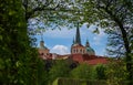 High spires towers of Tyn church in Prague city Royalty Free Stock Photo