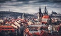 High spires towers of Tyn church in Prague city Royalty Free Stock Photo