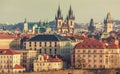 High spires towers of Tyn church in Prague city Royalty Free Stock Photo