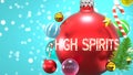 High spirits and Xmas holidays, pictured as abstract Christmas ornament ball with word High spirits to symbolize its importance