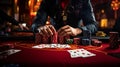 High Stakes Drama: Closeup on Poker Players' Hands. Generative ai Royalty Free Stock Photo