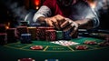 High Stakes Drama: Closeup on Poker Players' Hands. Generative ai Royalty Free Stock Photo