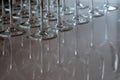 High stalk empty glasses with reflections Royalty Free Stock Photo