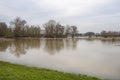 The high state of the Rhine in western Germany, water has risen from the riverbed.