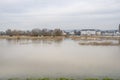 The high state of the Rhine in western Germany, water has risen from the riverbed.