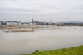 The high state of the Rhine in western Germany, water has risen from the riverbed.