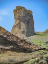 A High, Steep, Impregnable Lonely Rock Adorns The Kara-Dag Mountain Range. And A Group Of Tourists Is Standing Close On A Hill