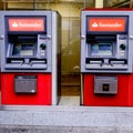 High Street Branch Of Santander Retail Bank With Two ATM Cash Point Machines