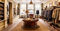 High street retail, small business and commercial interior, fashion store in the English countryside style, elegant country