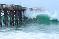 High surf at Balboa pier in Newport Beach, California Royalty Free Stock Photo