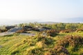 High on Surprise View, looking down on a mist covered Derbyshire Peak District