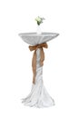 High table with white tablecloth and sackcloth