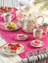 High tea birthday party table setting with food Royalty Free Stock Photo