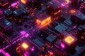 A high-tech abstract visualization of blockchain security, featuring interconnected glowing cubes,