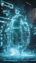 High tech ai hologram featuring an interactive virtual assistant in a futuristic setting