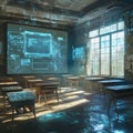 High-tech AI-powered classroom design showcasing advanced educational methods in a modern learning environment Royalty Free Stock Photo