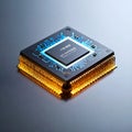 High-Tech AI Processor Chip Glowing with Blue Light Royalty Free Stock Photo
