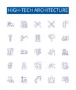 High-tech architecture line icons signs set. Design collection of High tech, architecture, modernism, innovative