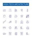 High-tech architecture line icons signs set. Design collection of High tech, architecture, modernism, innovative