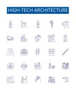 High-tech architecture line icons signs set. Design collection of High tech, architecture, modernism, innovative