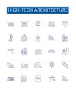 High-tech architecture line icons signs set. Design collection of High tech, architecture, modernism, innovative